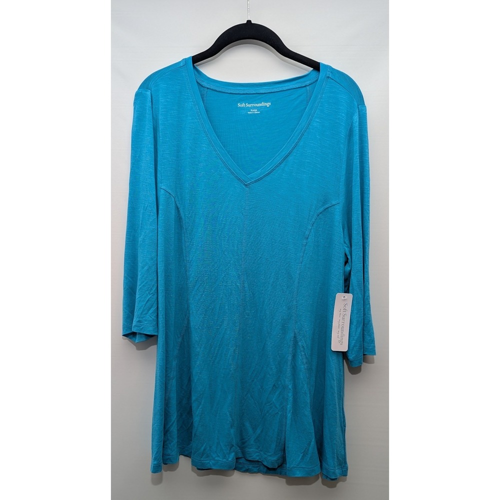 Soft Surroundings Amelia‎ A-Line Tunic Scuba Blue V-Neck 3/4 Sleeve XL Swing